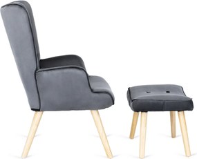 Pihenőfotel szürke színben, bársony kárpittal, lábtartóval LOZANO