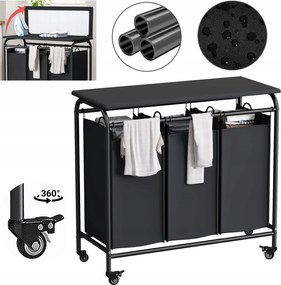 Mosókosár Háromrekeszes Nagy Ruhatartó Kocsi Görgőkkel 135L