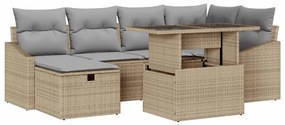 Kerti Kanapé Szett 7 pcs Bézs polirattan