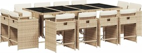 vidaXL 13 részes bézs polyrattan kerti étkezőgarnitúra párnákkal