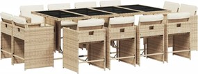vidaXL 13 részes bézs polyrattan kerti étkezőgarnitúra párnákkal
