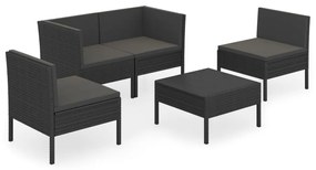 5 részes fekete polyrattan kerti ülőgarnitúra párnákkal