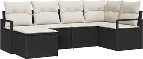vidaXL Kanapé Szett párnával 6 pcs Fekete polirattan