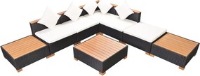 vidaXL 8-részes fekete polyrattan kerti bútorszett párnákkal