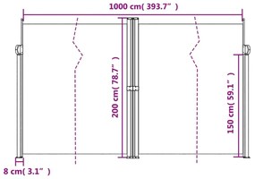 barna behúzható oldalsó napellenző 200 x 1000 cm
