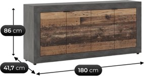 BLAGO komód 180 cm sötét tölgy/fekete