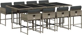 vidaXL 9 részes szürke polyrattan kerti étkezőgarnitúra párnával