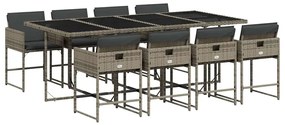 vidaXL 9 részes szürke polyrattan kerti étkezőgarnitúra párnával