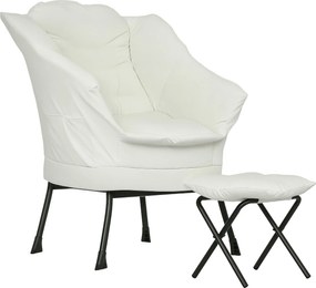 HOMCOM Krémszínű Hálószobai Relaxáló Karosszék Ottománnal és Oldalsó Zsebekkel | Aosom