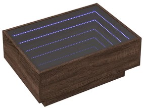 Barna tölgy szerelt fa dohányzóasztal LED-del 70 x 50 x 30 cm