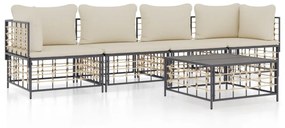5 részes antracitszürke polyrattan kerti ülőgarnitúra párnákkal