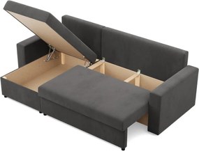 Zeus sarokkanapé, 2 ágyneműtartóval, egyenes kartámasz, szövet anyag, univerzális oldal, hab töltet, szürke