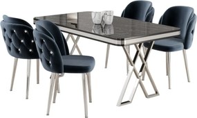 Rigel étkezőgarnitúra, fekete márvány-króm, 130 cm – TR240CHR2238