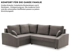 Grande Plus sarokkanapé, baloldali, szövet anyag, szürke