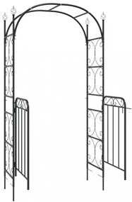 fekete acél kerti boltív kapuval 108 x 45 x 235 cm