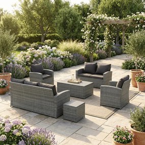 Kerti bútor garnitúra, polyrattan, szürke, AZ-F1911 GREY