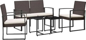 vidaXL 5 részes barna polyrattan kerti étkezőgarnitúra párnákkal