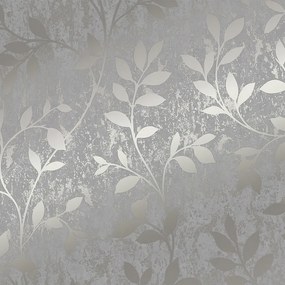 Szürke, Fényes Levelekkel Dombornyomott Vinil Tapéta