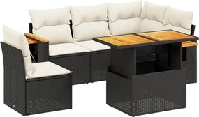 vidaXL 6 részes fekete polyrattan kerti ülőgarnitúra párnákkal