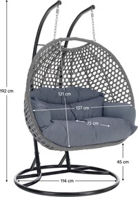 Függő dupla fotel, fekete/szürke/sötétszürke, DAKAN NEW