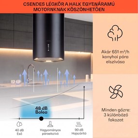 Klarstein Bolea, sziget páraelszívó, Ø 90 cm, recirkulációs/elszívás üzemmód, 651 m³/ó, LED, aktívszén szűrőkkel