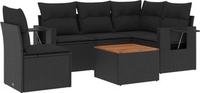 vidaXL 6 részes fekete polyrattan kerti ülőgarnitúra párnákkal