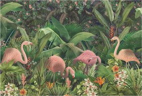 Dekoratív fotótapéta falra Könnyű összeszerelés Rózsaszín flamingók 104x70 Ragasztó