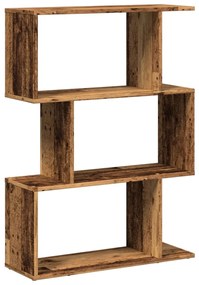 3 szintes antik fa színű fa elválasztó könyvespolc 70x24x97 cm