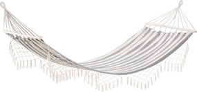 Outsunny Kerti Függőágy 200x100 cm Fából készült Rúddal, 120 kg Teherbírás, Teraszra, Erkélyre, Kempingezéshez, Szürke és Krémszínű | Aosom