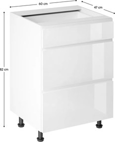 Alsószekrény, fehér/fehér extra magasfényű HG, AURORA D60S3