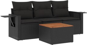 vidaXL 4 részes fekete polyrattan kerti ülőgarnitúra párnákkal