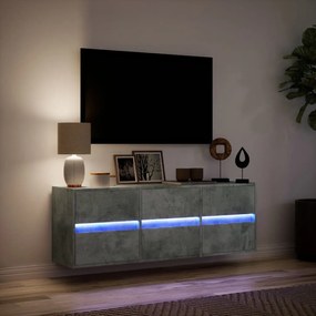 betonszürke falra szerelhető TV-szekrény LED-del 130x31x45 cm