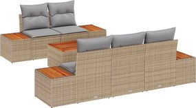 vidaXL Kerti Kanapé Szett párnával 6 pcs Bézs Poli rattan