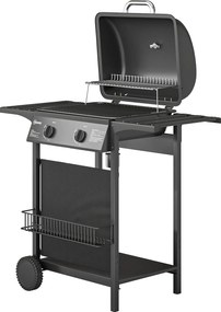 Outsunny 5 kW kétégős gázgrill-kocsi, rozsdamentes acél — oldallap, alsó polc, elülső takaró, hőmérő, zománcozott rostély, melegen tartó rács, csepegt