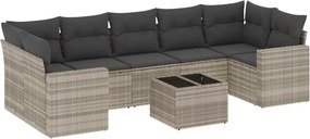 vidaXL 8 részes világosszürke polyrattan kerti ülőgarnitúra párnával
