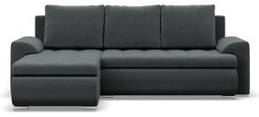 Tokio sarokkanapé, 2 ágyneműtartóval, bársony, baloldali, szürke