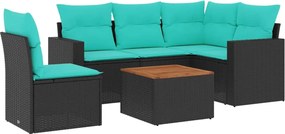 vidaXL 6 részes fekete polyrattan kerti ülőgarnitúra párnával