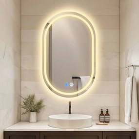 Erga Lyra, ovális LED tükör 60x100cm, 3 színű fény, első és hátsó világítás, páramentes fűtőbetét, ERG-V01-Lyra-6010-CL