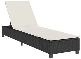 vidaXL fekete polyrattan napozóágy párnákkal 55x200x25,5 cm