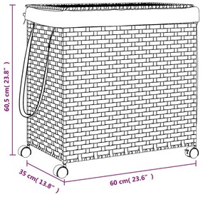 szürke rattan szennyeskosár kerekekkel 60x35x60,5 cm