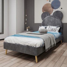 Kárpitozott ágy egyszemélyes gyerekágy 90x200cm szürke