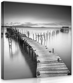 Vászonkép 80x80 Nyugalom csend víz móló fa monokróm