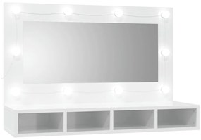 magasfényű fehér tükrös szekrény LED-ekkel 90 x 31,5 x 62 cm