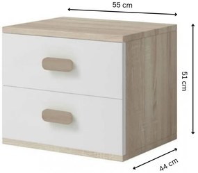 Smyk 22 Ifjúsági éjjeliszekrény sonoma - fehér- Választható színes fogantyúval N