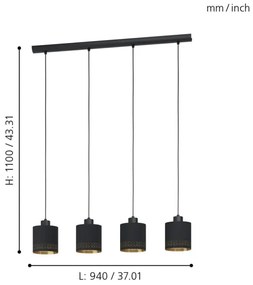 Eglo 99275 - Csillár zsinóron ESTEPERRA 4xE27/28W/230V