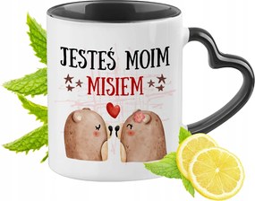 Mackó mackó bögre fekete, szív alakú füllel Ajándék