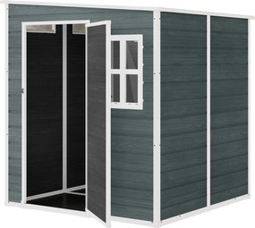 Outsunny 182 x 182 cm kopott hatású szürke kerti tároló padlóval, fahatású panelekkel, zárható ajtóval és ablakokkal | Aosom