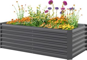 Outsunny horganyzott acél emelt ágyás 180×90×57,5 cm — 57,5 cm mély, merevítőrudakkal és nyitott aljú, időjárásálló fűszer- és zöldségágyás, sötétszür