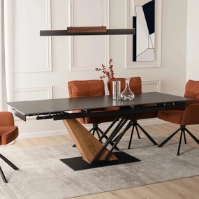 Kihúzható kerámia étkezőasztal 160–220 cm méretben, fekete márvány/dió színben REX