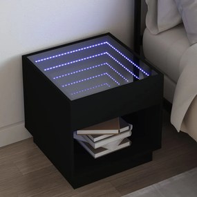 Fekete végtelen hatású LED-es éjjeliszekrény 50 x 50x 50 cm